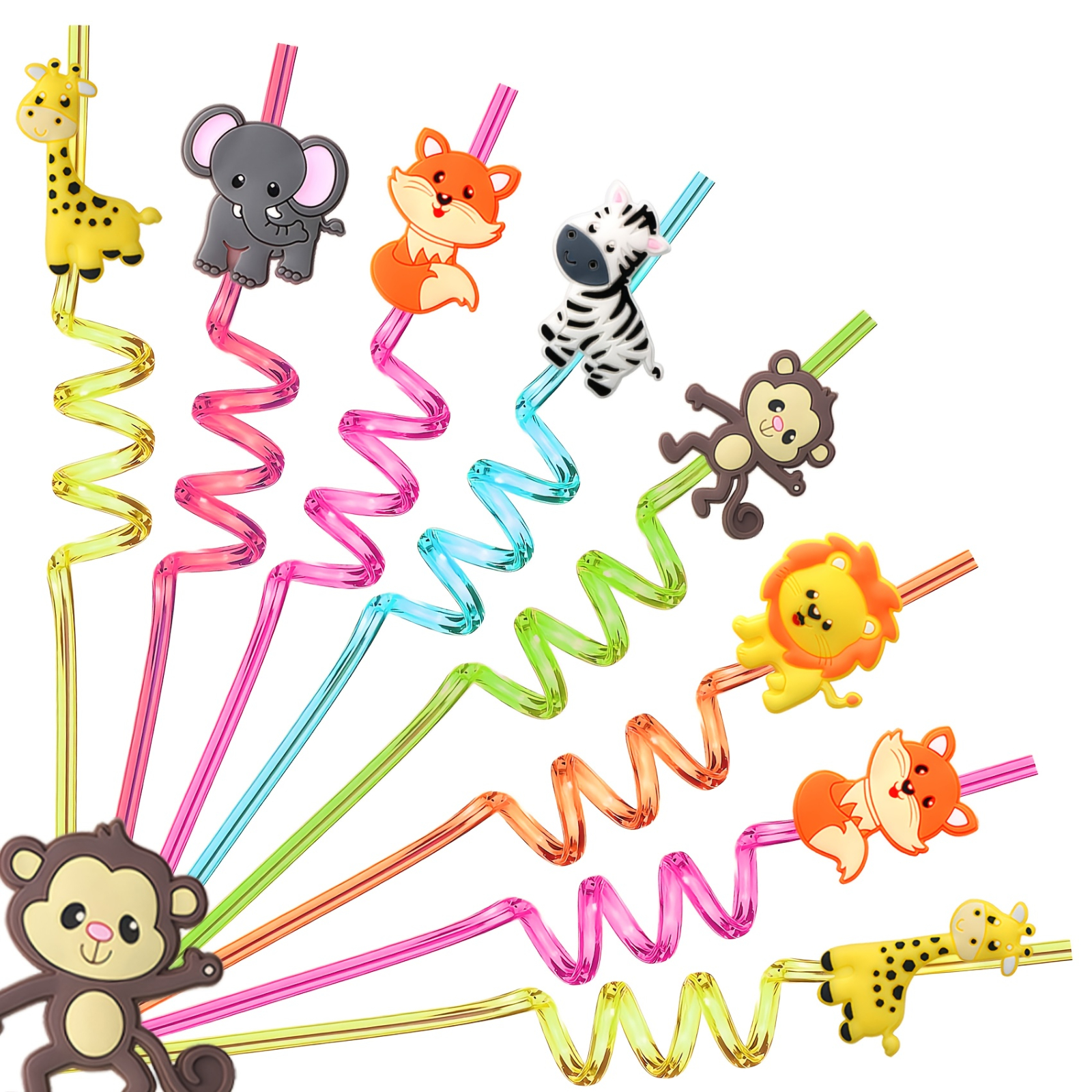 Hunting And Outdoor Supplies - 8 pcs Plastic Straws Cartoon Animal